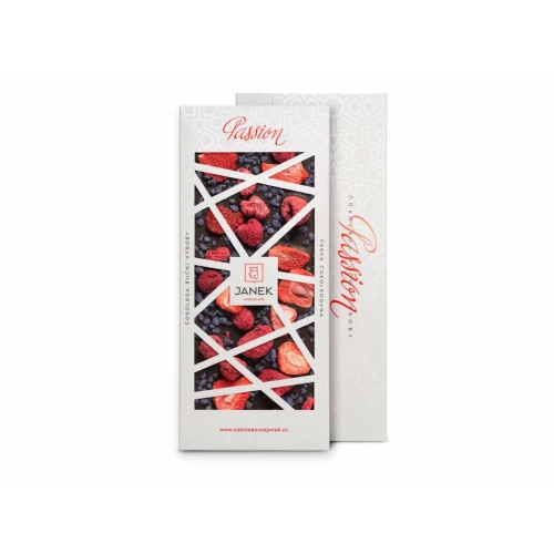 Hořká čokoláda 72% s jahodami, malinami a fialkou